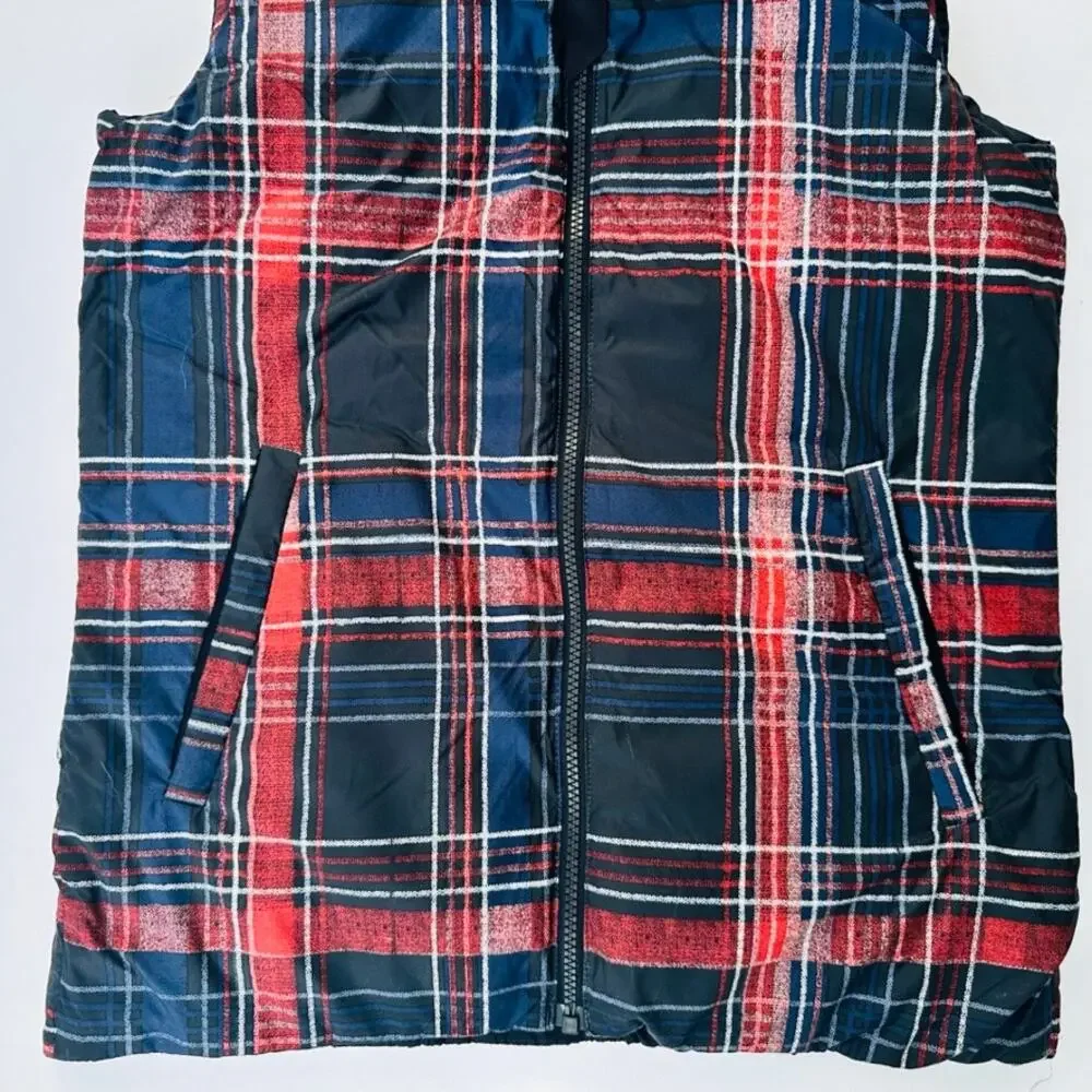 Lululemon The Fluffiest Vest Naval Blue Cypress Plaid Red Size 6 Reversible